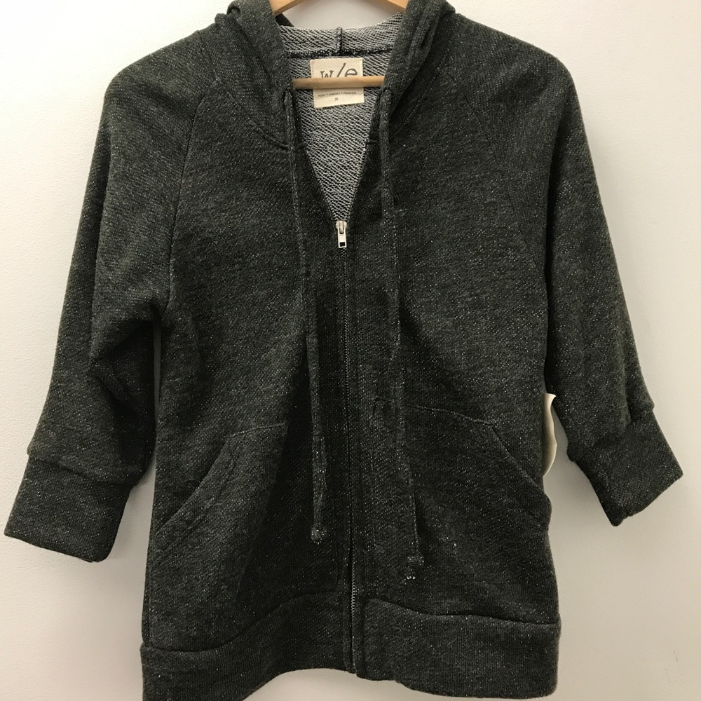 Cropped slim french terry zip front hoodie